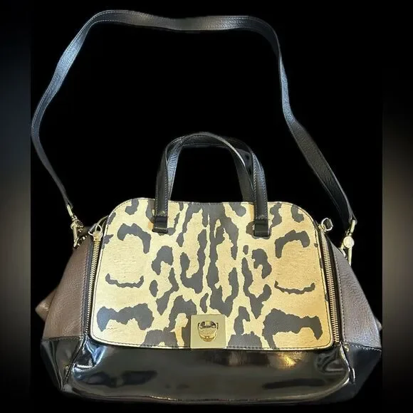 FURLA Leopard Print Black and Brown Handbag Good Condition - Picture 1 of 12